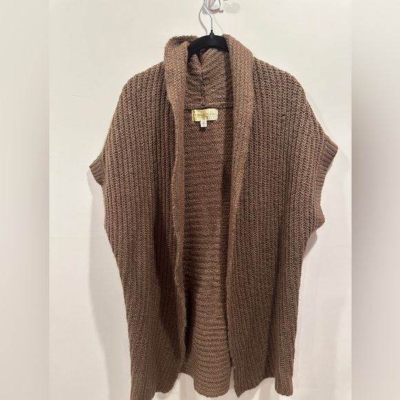 Cozy Brown Knit Cardigan,  sleeveless - Picture 1 of 3